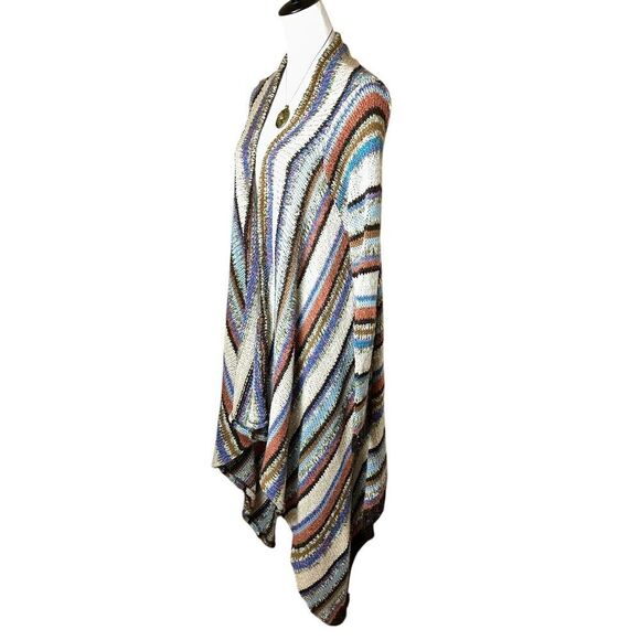 Boston Proper Boho Striped Cardigan XS / S | Made USA | Lagenlook Artsy Cottage - Picture 4 of 7